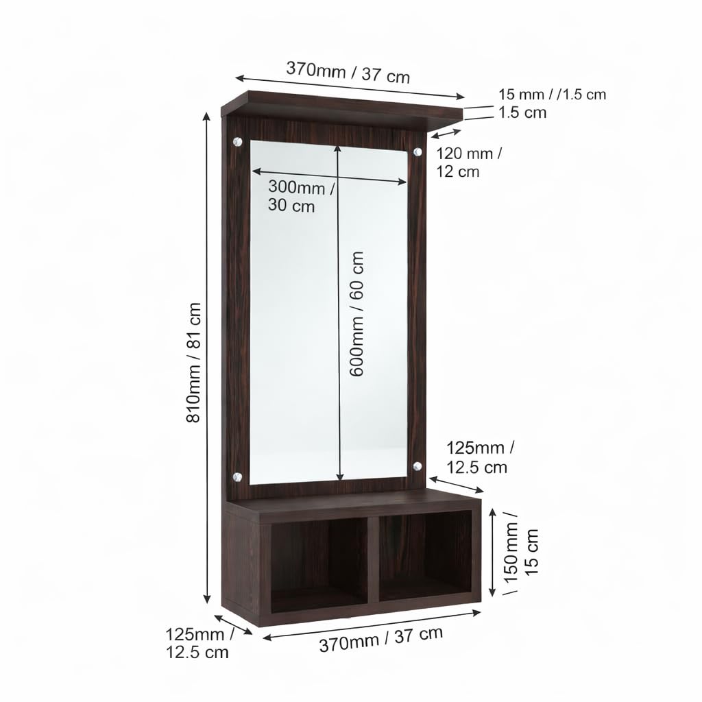 Zuicka Wall Mounted Wooden Mirror Cabinet with Storage Shelf | Dressing Mirror with Organizer | Bathroom & Bedroom Wall Shelf | 37 x 81 cm (Dark Wood Finish) 1