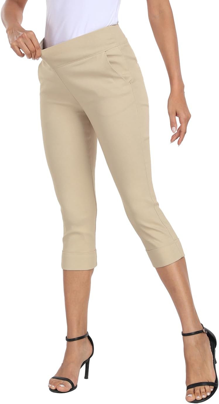 HDE Pull On Capri Pants for Women 19" Inseam Cropped Dress Pants with Pockets - Image 4