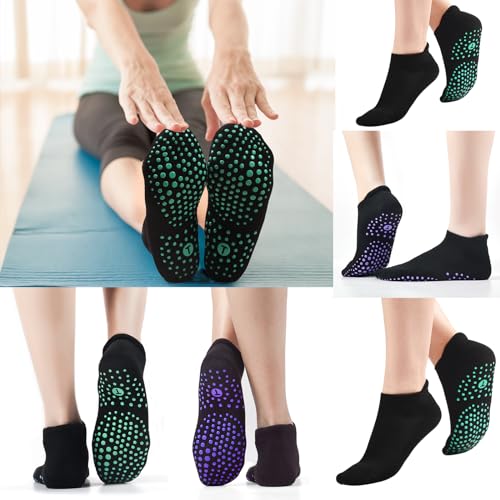 Image of Toes Home Pilates Socks for Women, Cushioned Ankle Grippy Non Slip Socks for Yoga, Hospital, Barre, Home Slipper 2 /4 Pairs