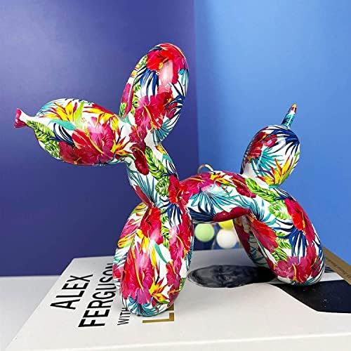 Resin Balloon Dog Statue Colorful Graffiti Animals Collectible Figurines Abstract Art Sculpture Handicraft Decoration Ornament Modern Home Office Study Bookshelf Desktop Decor