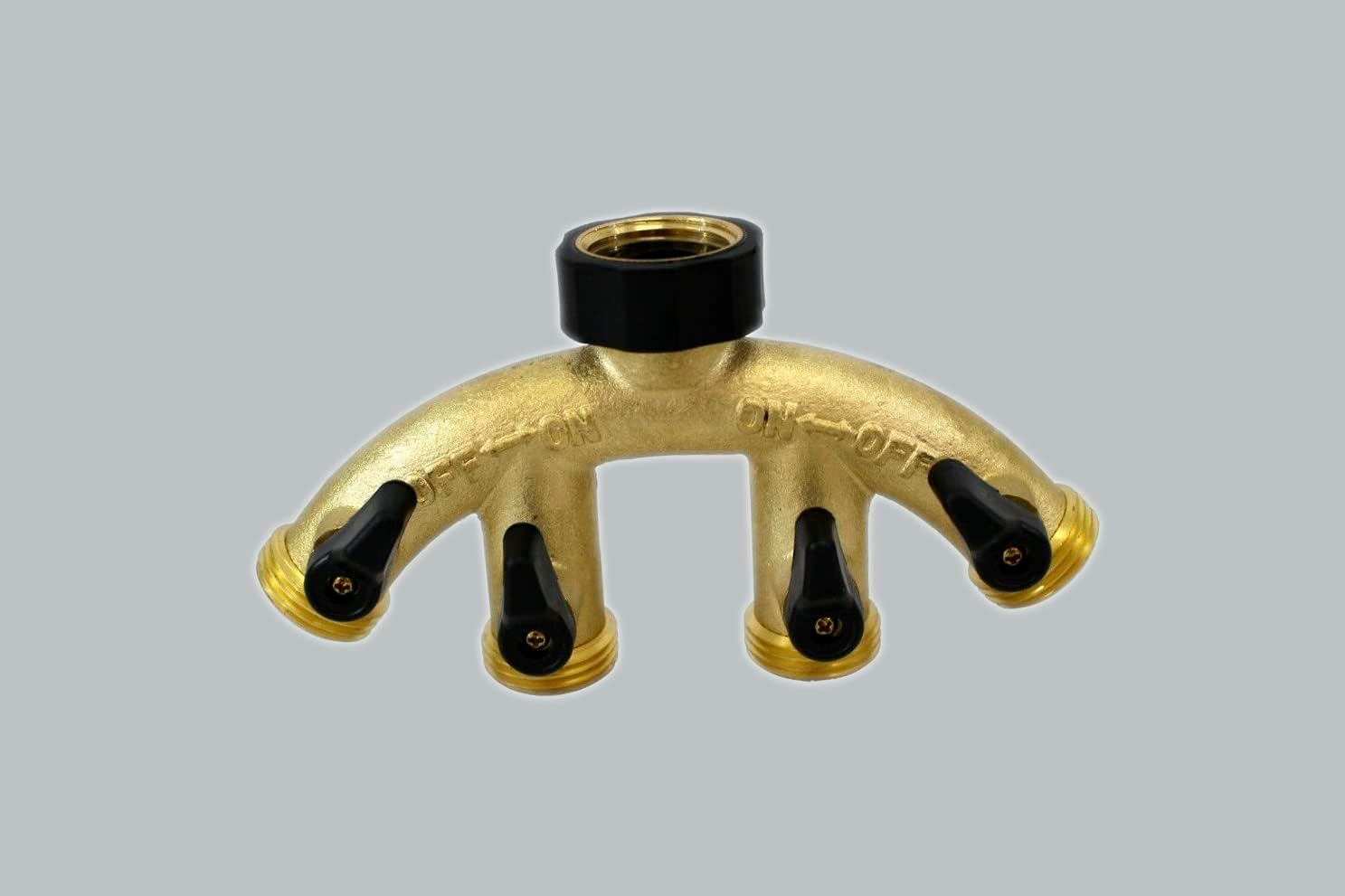 3/4" 4-Way Brass Hose Splitter for Watering and Irrigation w/ Free PTFE Tape HQ