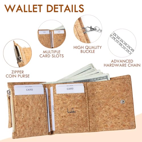 Image of boshiho Genuine Leather Bifold Chain Wallet for Men RFID Blocking | Heavy Duty Steel Anti-Theft Chain & 2 Zipper Coin Purse. Perfect for Bikers, Daily Commute, Gift for Dad /Husband