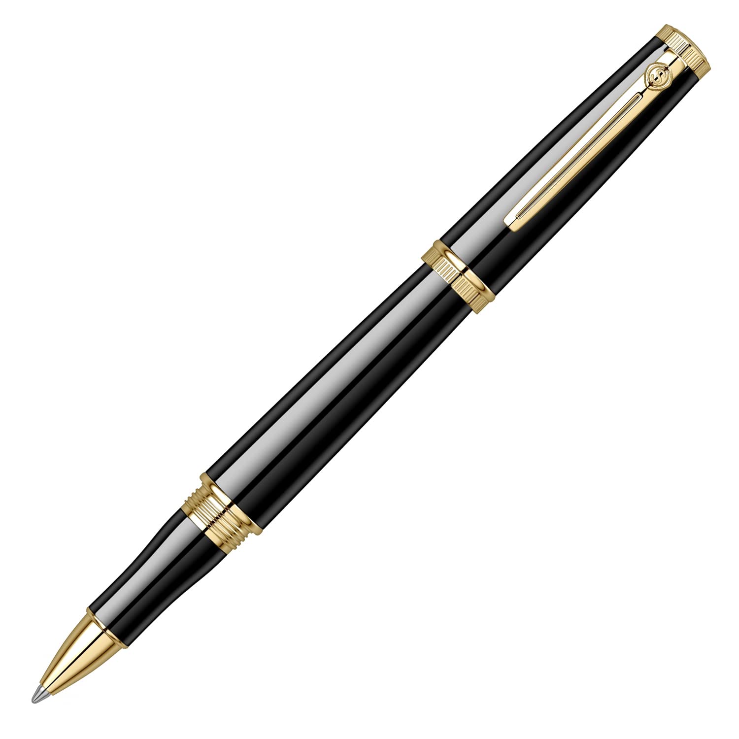 Scrikss Premium Designer Roller Ball Point Pen | Black Brass Body Gold Plated Trims | Heritage Series | Engraved Design