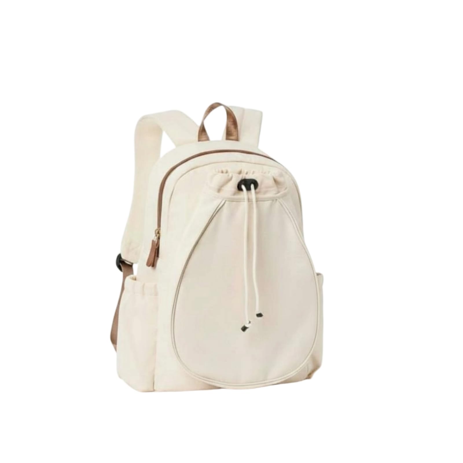 URJIX™ Zippered Main Compartment Drawstring Racket Backpack Beige | Storage Carry Options Beige-image-8