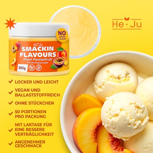 He-Ju Flavour Pulver Peach Passionfruit 250g vegan, Pfirsich Maracuja Geschmackspulver zum Süßen fast ohne Kalorien