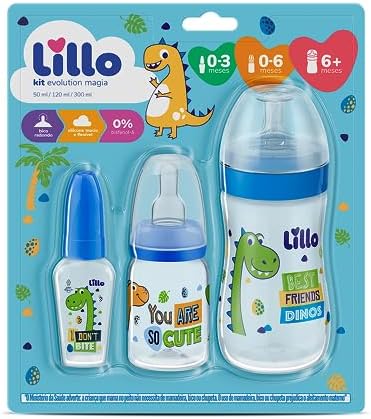Lillo Kit 3 Mamadeiras Evolution Magia 50/120/300Ml Dino -
