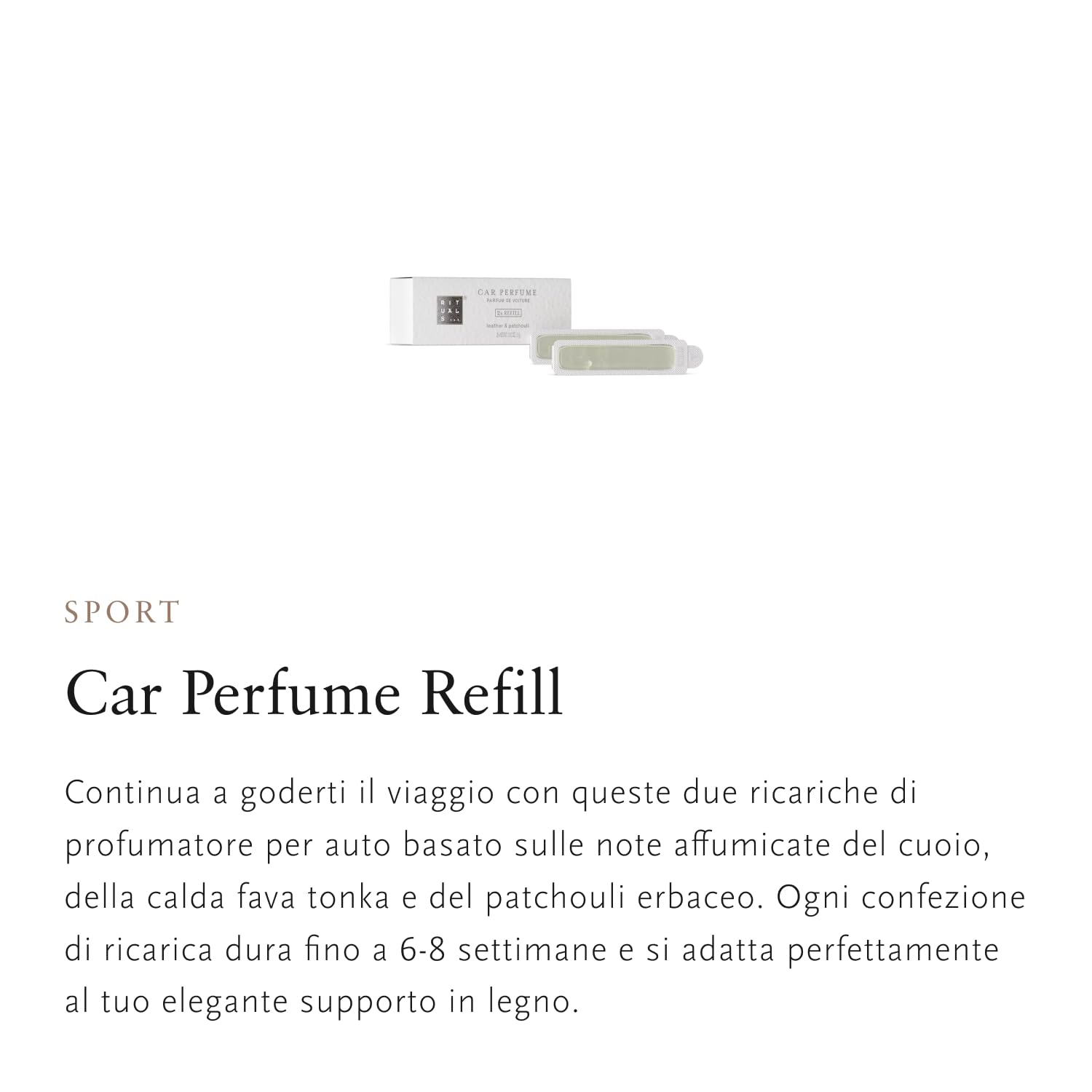RITUALS Ricarica profumo Auto Sport Life is a Journey – 2 ricariche profumatore auto – Diffusore ambiente con note di cuoio, fava tonka e patchouli – 2 x 3 g