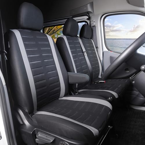TOYOUN Van Seat Covers 3D Stripe Print Universal Fit Most Vans Trucks Lorry Front Seat Covers Single & Double Car Seat Covers for Single Driver and Double Passenger Seat 2+1 seat Covers Grey