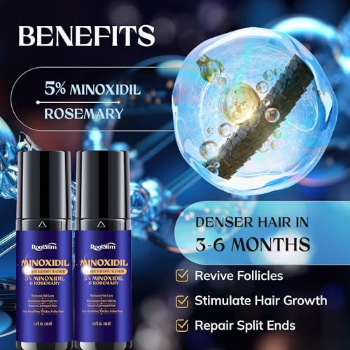 Image of 5% Minoxidil Hair Growth for Men and Women: 2-Pack Extra Strength Minoxidil Hair Loss Treatment Serum with Rosemary for Faster Stronger Thicker Hair Growth - 4 FL OZ
