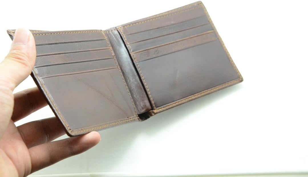JJNUSA RFID Blocking Genuine Leather Wallet for Men Bifold Wallets coffee