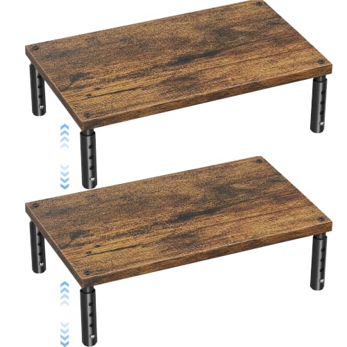 Image of OPNICE Adjustable Monitor Stand Riser for Desk, Wood Computer & Laptop Stand, Desk Organizers and Accessories, Office Desk Accessories & Workspace Organizer for Home Office Supplies, Brown 2-Pack