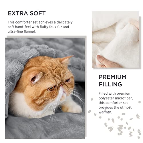 Image of Bedsure Fluffy Comforter Set Twin - Ultra Soft Faux Fur Comforter, Grey Comforter Set Twin Size, Winter Warm Fuzzy Bedding Set, Luxury Plush Bed Set 2pcs (1 Shaggy Comforter + 1 Pillowcase)