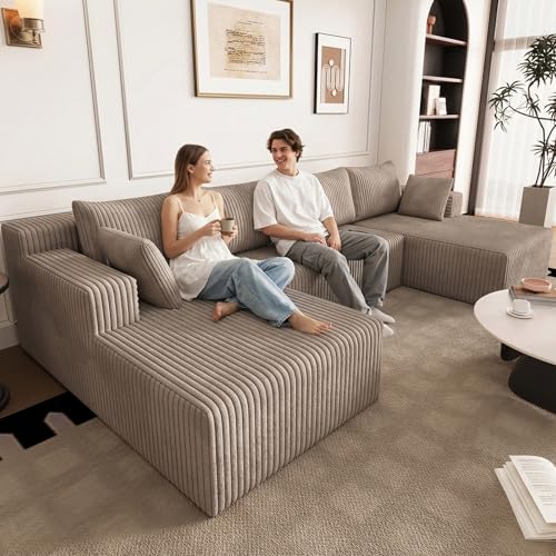 Image of 124 inch U-Shape Cloud Couch, Modern Modular Sectional U-Shape Sofa, Corduroy Boneless Couch Upholstered Couches Deep Seat Sleeper Chaise Longue for Living Room, No Assembly Required,Camel