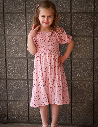 Arshiner Girl's Square Neck Puff Sleeve Summer Casual Sundress A-Line Dress Pink For 12-13 Years #TOP5