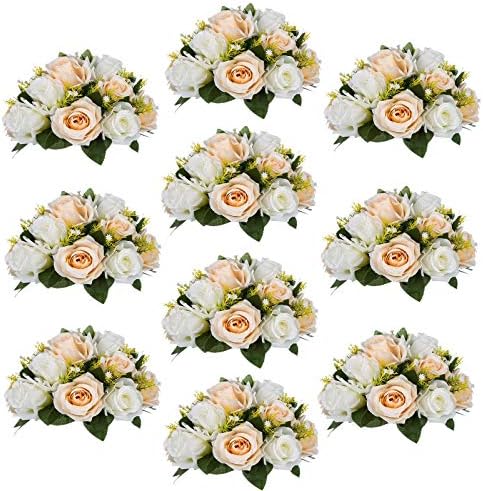 Sziqiqi Pack of 10 Fake Flower, Silk Rose Flowers, Suit for Wedding/Party Centerpiece Road Lead Flower Rack Decorations, 10 Pieces