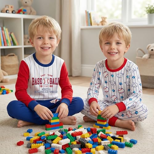Image of DAUGHTER QUEEN Boys Pajamas 4 Pieces Long Set 100% Cotton Sleepwear Size 18 Months-12 Years