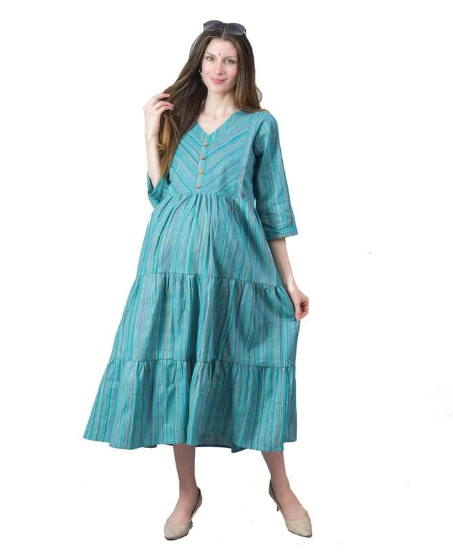 Cotton Grey/Black Maternity Dresses for Women with Feeding Zip - Floral Breastfeeding Maternity Gown Kurti for Pregnant Women - Nursing Pre and Post Pregnancy Wear(GreyBLack)