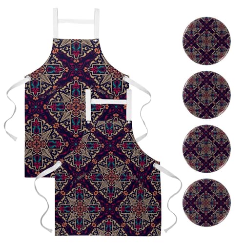 Tablier de cuisine mandala violet avec 4 broches décoratives taille One Large