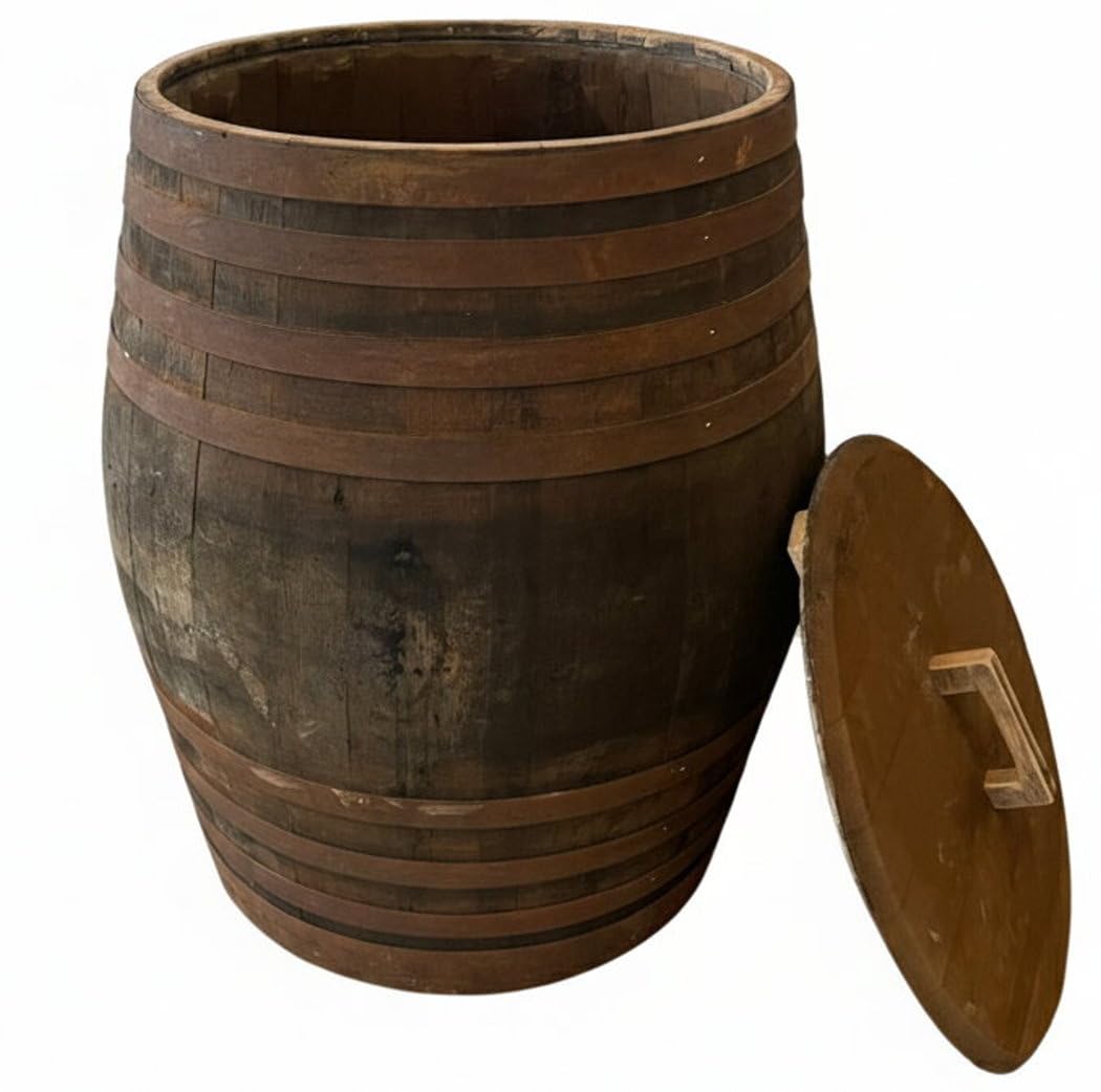 Tauchbecken 600 Liter Eisbad rustikal gebrauchtes Whiskyfass Saunatauchbecken optional Deckel, Hahn, Lärche Treppe (TBH600Deckel)