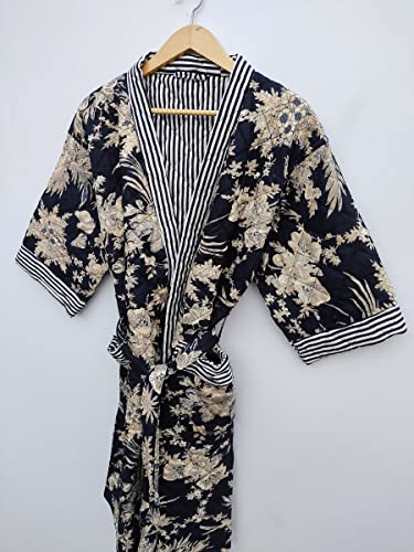 Floral Print Indian Quilted Kimono Robe Cotton Fabric Quilted Reversible Kimono Robe Winter Wear Women Coat Soft Night Wear Kimono Dress #TOP6