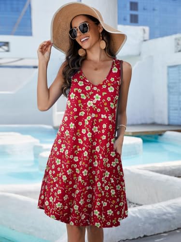 Image of JollieLovin Women Plus Size Summer Sundress Tank Sleeveless V Neck Beach Swing Dress Swimsuit Cover ups(L-5X)