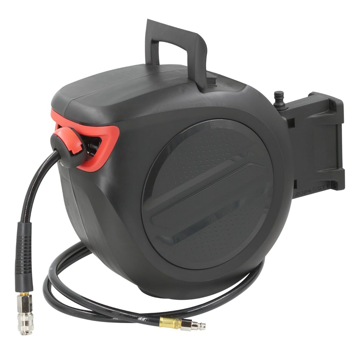 STI Avvolgitubo automatico per aria compressa 20m da Parete con Box e fissaggio a parete Tubo Aria 17 bar con attacchi rapidi da 1/4 di pollice e tubo da 3/8