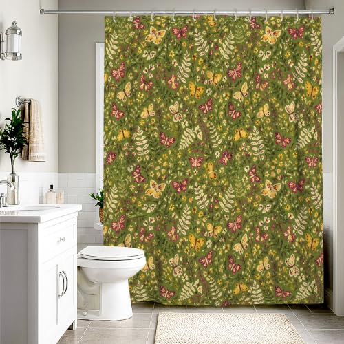 Rideau de douche extra long 183x243 cm imperméable vert imprimé papillon