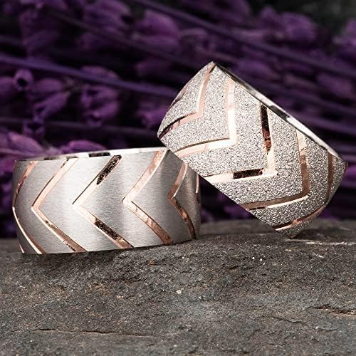 Conjunto de anillos de bodas de oro rosa Conjunto de anillos de bodas a juego para parejas Conjunto de anillos de bodas de plata personalizado