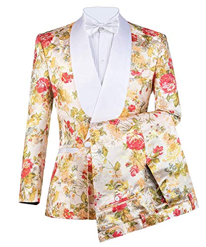 Wemaliyzd Men's 2 Piece Slim Fit Suit Shawl Lapel Floral Homecoming Party Blazer Pants