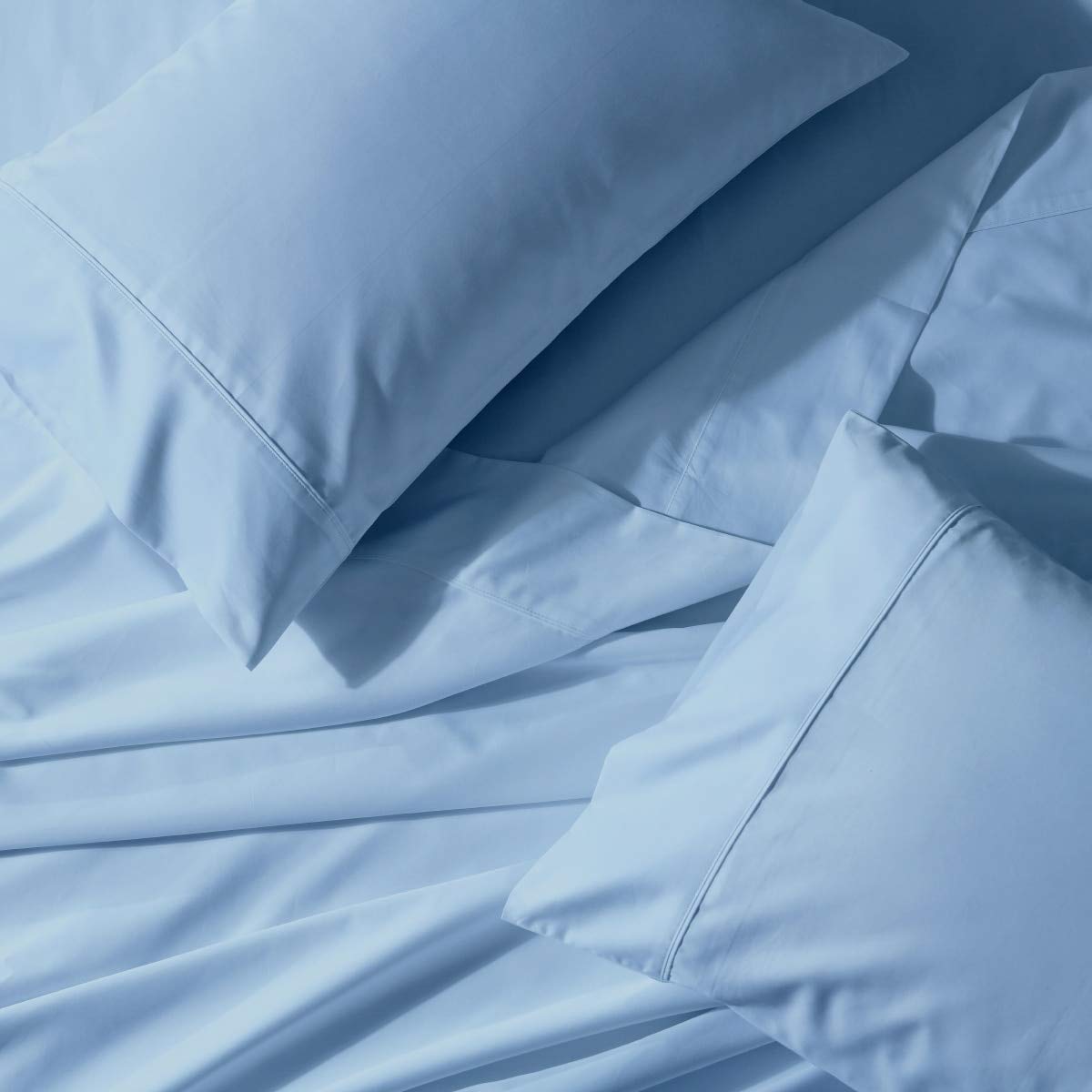 Royal TraditionSolid 650 Thread Count Cotton Blend King/California King Size Attached Water Bed Sheet Set (Blue) Wrinkle Resistant Waterbed Sheets