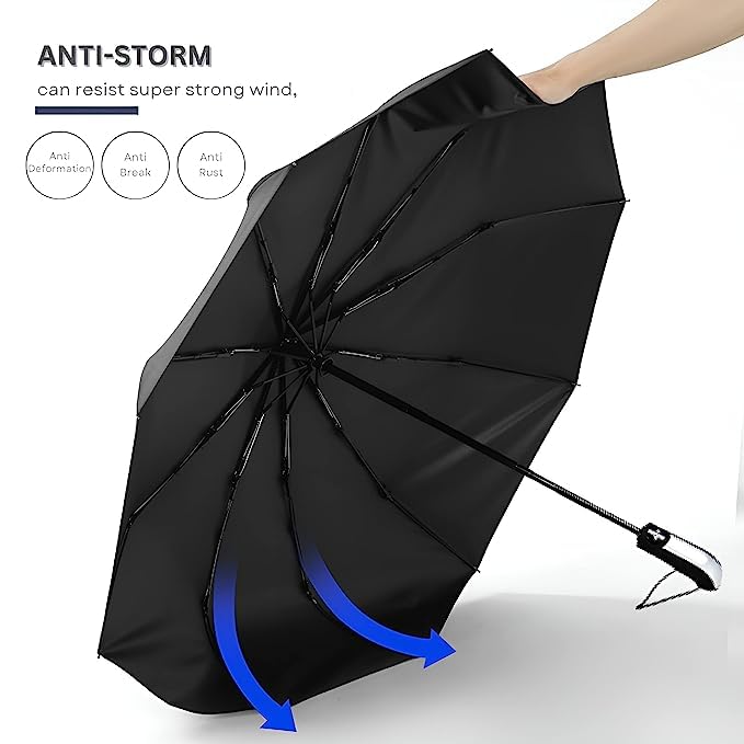 GLITZEN Umbrella for Men, Automatic 23 inch Large Size Folding Black Umbrella, Umberallas for Rain Big Size Men, Umberalla Large for Man,Women,Kids,Girls,Boys - 3 Fold with Auto Open and Close 2