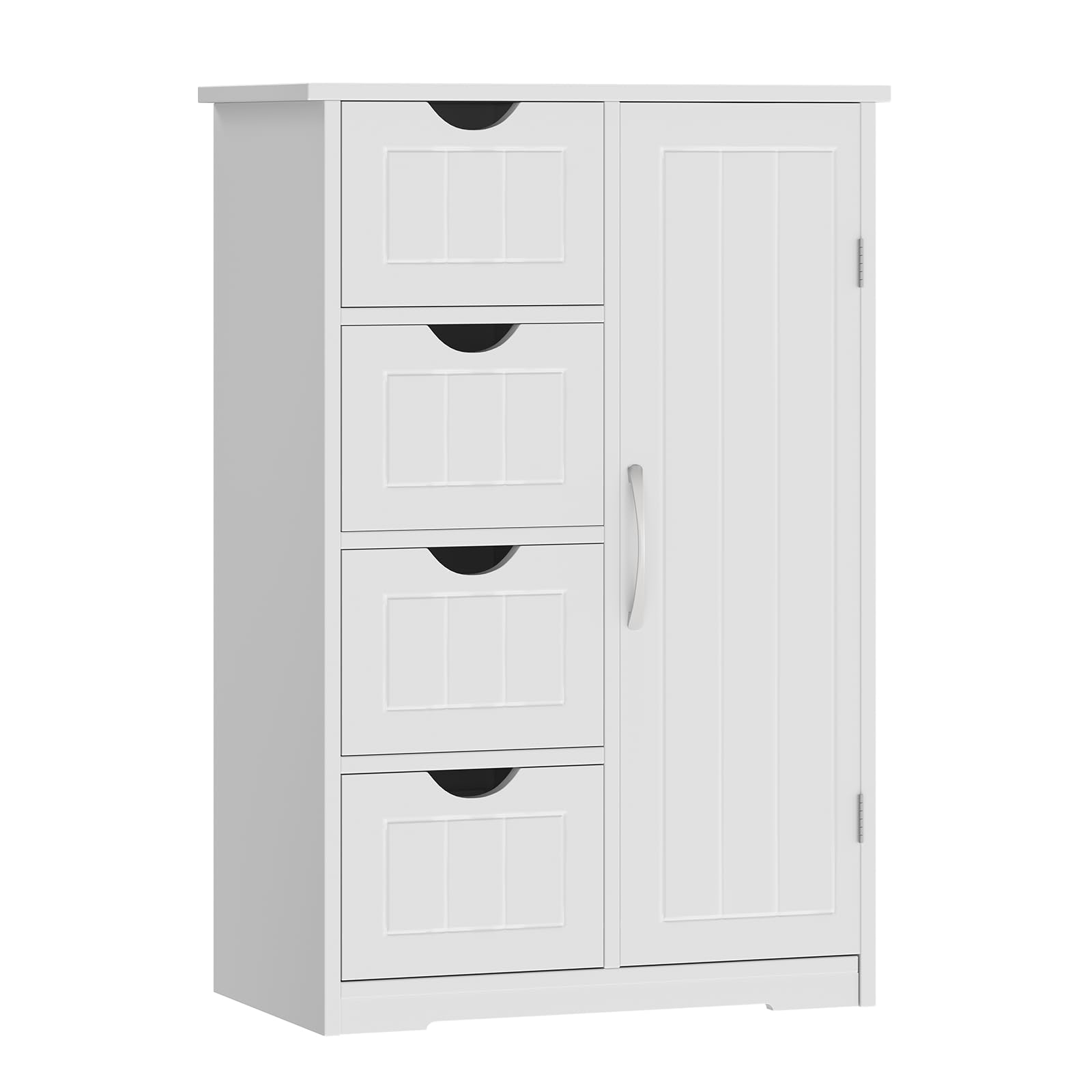 Sweetcrispy Badezimmerschrank modern, mit 4 Schubladen & 1 Tür, Hochglanz Weiß mit Einlegeboden & großem Stauraum, schmale Badkommode, Badezimmer Kommode, 55x30x 82cm