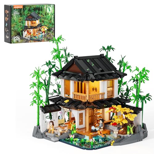 Lumibricks Bamboo-House Lighting Building-Bricks Set - Retro Chinese Bamboo Cabin and Treehouse Collection LED Light Set 2432 Pcs for Adults and Retro House Building Collectors