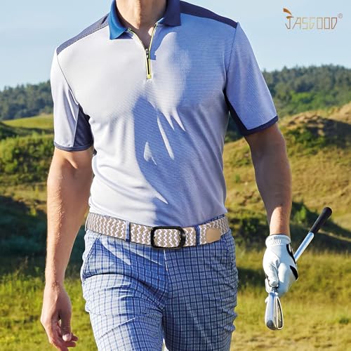 Image of JASGOOD Stretch Belt for Men, Men Women Elastic Woven Braided Belt 1 3 /8 Casual Belt Golf Belt for Jeans Pants