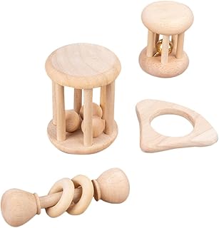 ibasenice Toddler Toy 4pcs Baby Rattle Toys Hand Rattles Bells Wood Rattle Toys Hand Shaking Toys Montessori Plaything Kids Crawling Toy for Baby Shower Favors Gifts Infant Toy