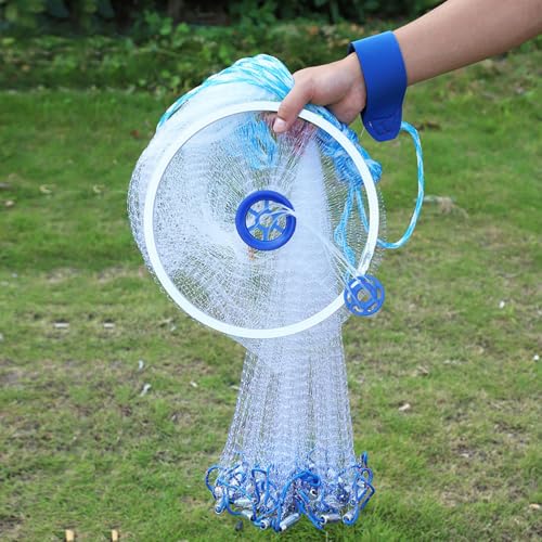 Fesatccoz Wurfnetz Zum Fischen, Nylon Monofilament Fischnetz, Φ2.4m/ 95inch Fischnetz Mit 8m Handschnur, 0.5 Finger Handwurf Angeln Mesh Netz