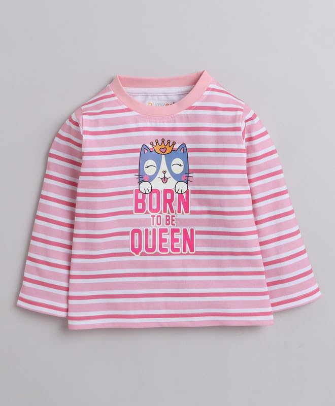 Image of BUMZEE Navy & Pink Girls Full Sleeves T-Shirts Pack of 2 (Peb8717)