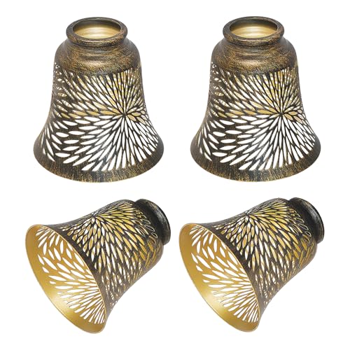 Image of 4 Pack Bronze-Gold Chrysanthemum Fixture Replacement Globes Shades with 1-5 /8 inch Fitter, ALUCSET 4.72 inch Height and 4-3 /4 inch Diameter, Metal Cover for Pendant Lamp Wall Lamp
