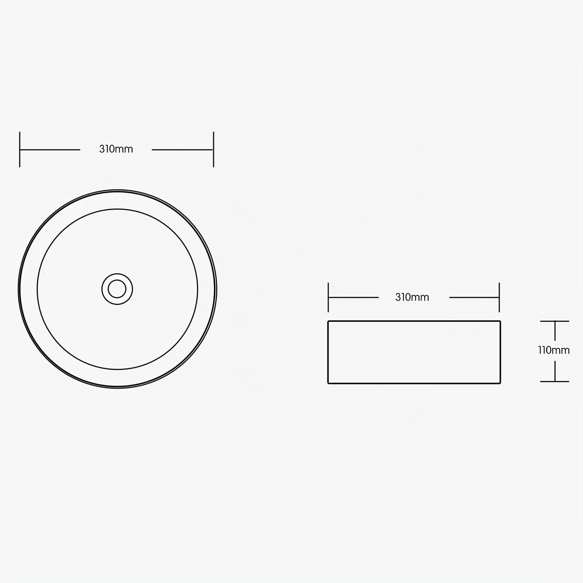 Mai & Mai Lavabo sobre Encimera Lavabo Baño | Redondo | Blanco Brillante | Cerámica | 31x31x11cm | sin Orificio para Grifo sin Rebosadero | Brüssel203