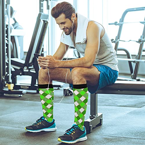 Image of Wusikd Gold Green Glitter Compression Socks for Women and Men Circulation Stripes Long Socks for Athletic Running 1