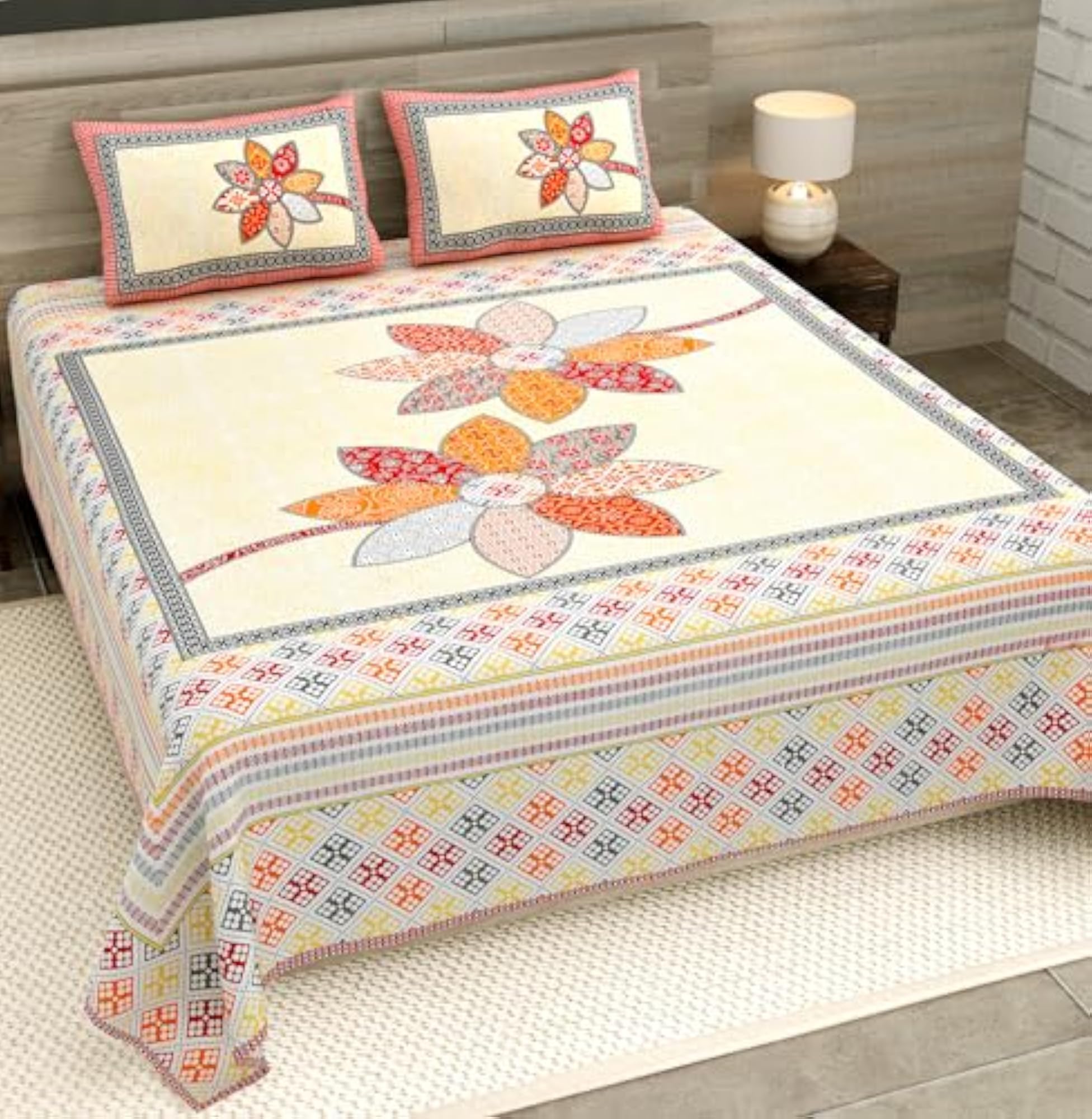 100% Cotton 180 TC King Size Bedsheet with 2 Pillow Covers