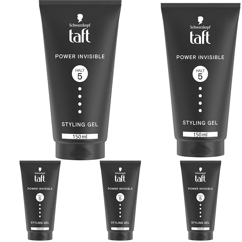Schwarzkopf TAFT Gel Power Invisible Styling (150 ml), Haargel ohne Verkleben und Beschweren, sanft zum Haar und zur Kopfhaut, veganes, Haarstyling-Gel (Packung mit 5)