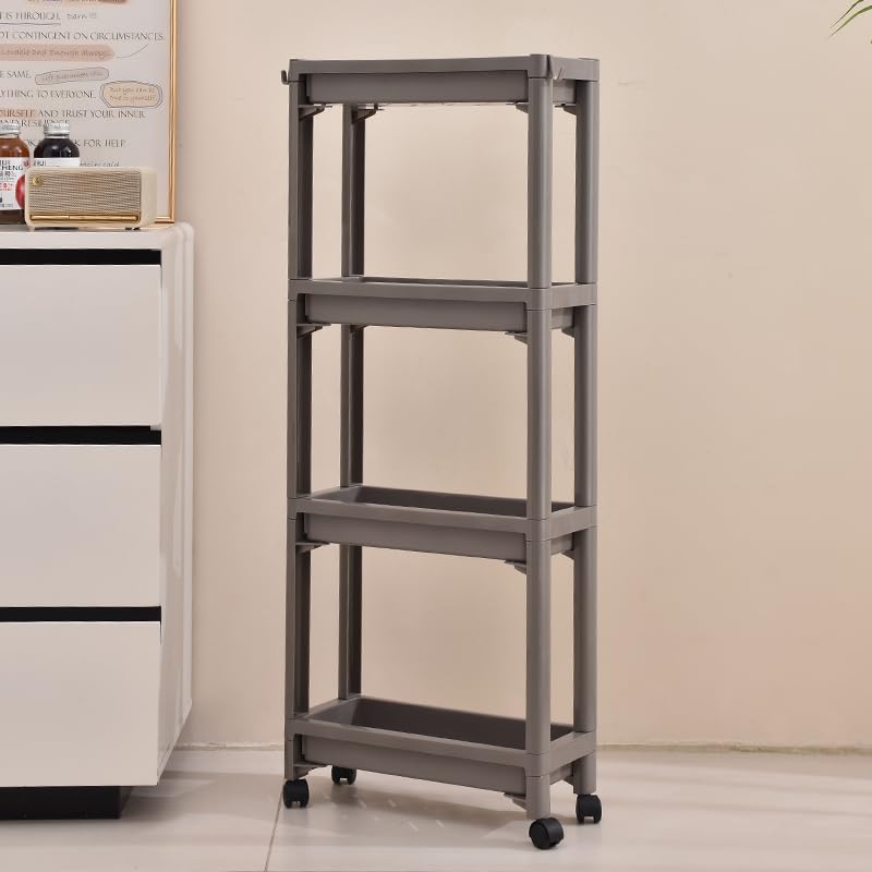 Zilnox キッチンワゴン スリム キャスター付き 4段 隙間収納 頑丈 収納 洗面所 省スペース 組立簡単 幅18ｘ奥行40ｘ高さ101cm コーヒー