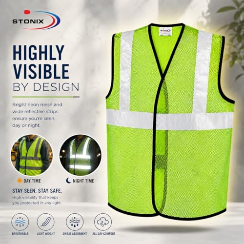 Image of STONIX Safety JacketFor Men Women With High Visibility Reflective Strips Industrial Construction Work breathable (PACK OF 5,10, ORANGE, GREEN) net Febric Material