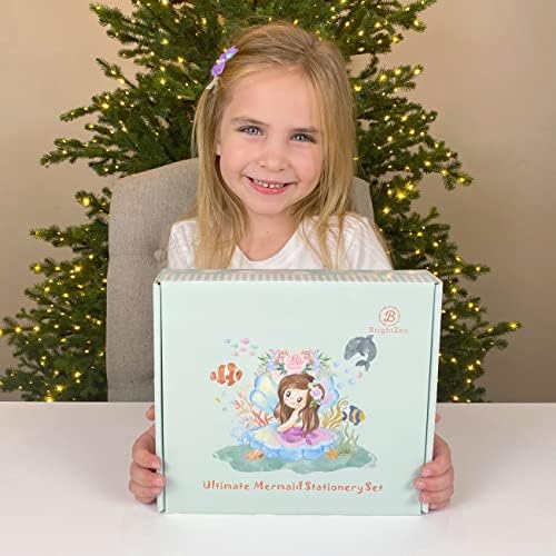 Brightzen Stationery Gift Set Mermaid Lockable Secret Diary, Cute Pen, Sticky Notepads and 50 Stickers - Great Gift Idea for Girls, Birthday Gift, Mermaid Present for Kids