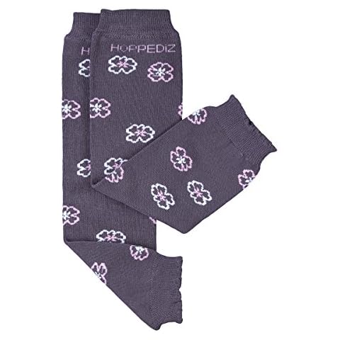 HOPPEDIZ® Baby-Stulpen aus Bio-Baumwolle grau mit weissen & rosa Blumen Cover