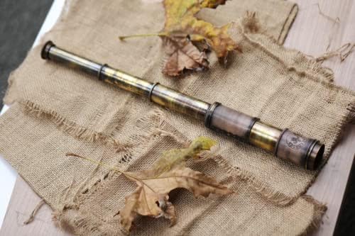 Handcrafted Telescope | Functional Vintage Replica Brass Nautical Antique Telescope | Brass Nautical Spyglass & Collectible Decor (Black Leather)