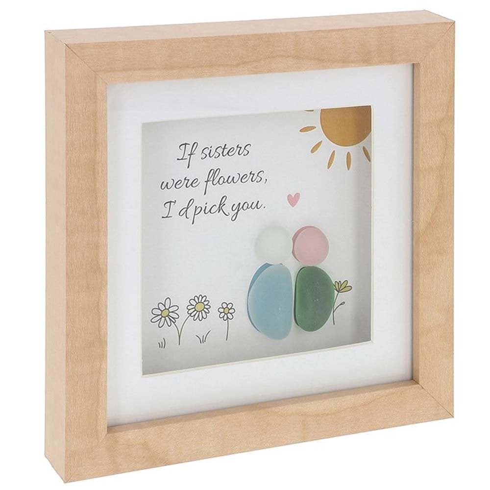 Shudehill Giftware Black Pebble Glass Square Plaque Sisters