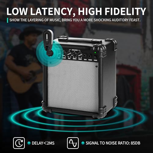 XTUGA UHF Wireless Guitar System 30 Channels 164Ft Rechargeable Wireless Guitar Transmitter Receiver for Electric Guitar Bass Instruments, 520-550mHz