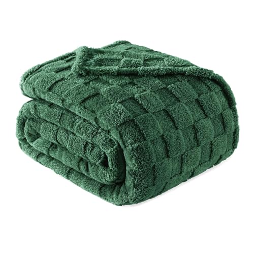 Exclusivo Mezcla Double Size Flannel Fleece Blanket, Super Soft and Warm Lightweight Checkered Pattern Blankets for All Seasons, 150x200 CM, Forest Green